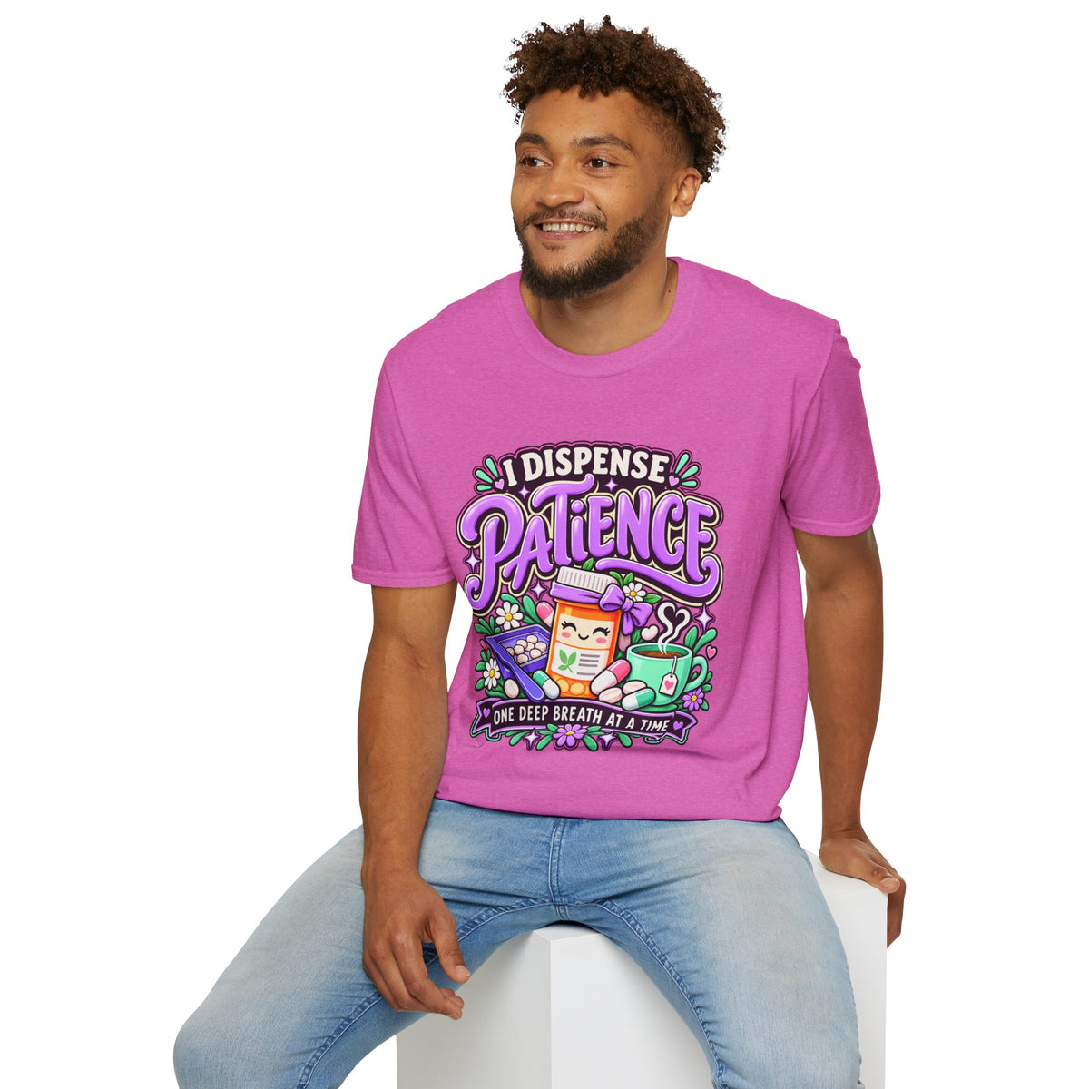 Patience Dispenser T-Shirt — “I Dispense Patience” Cute Pharmacy Cartoon Tee