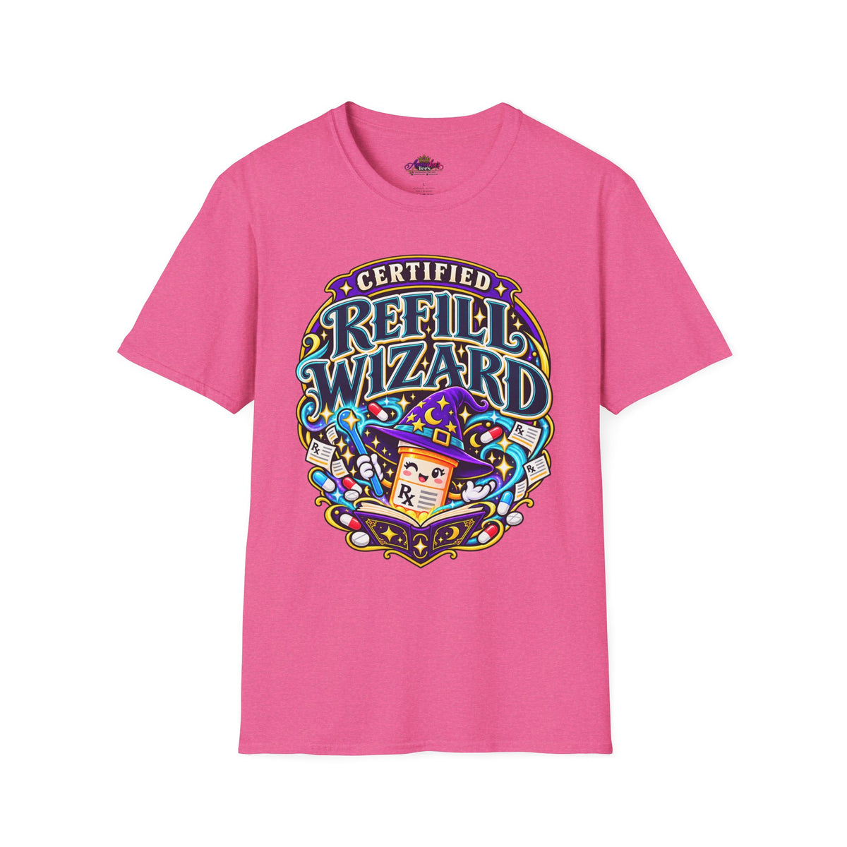 Certified Refill Wizard T-Shirt — Colorful Pharmacy/Tech Geek Graphic Tee