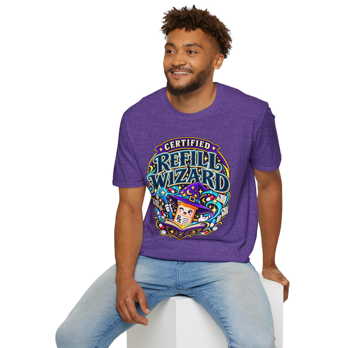 Certified Refill Wizard T-Shirt — Colorful Pharmacy/Tech Geek Graphic Tee