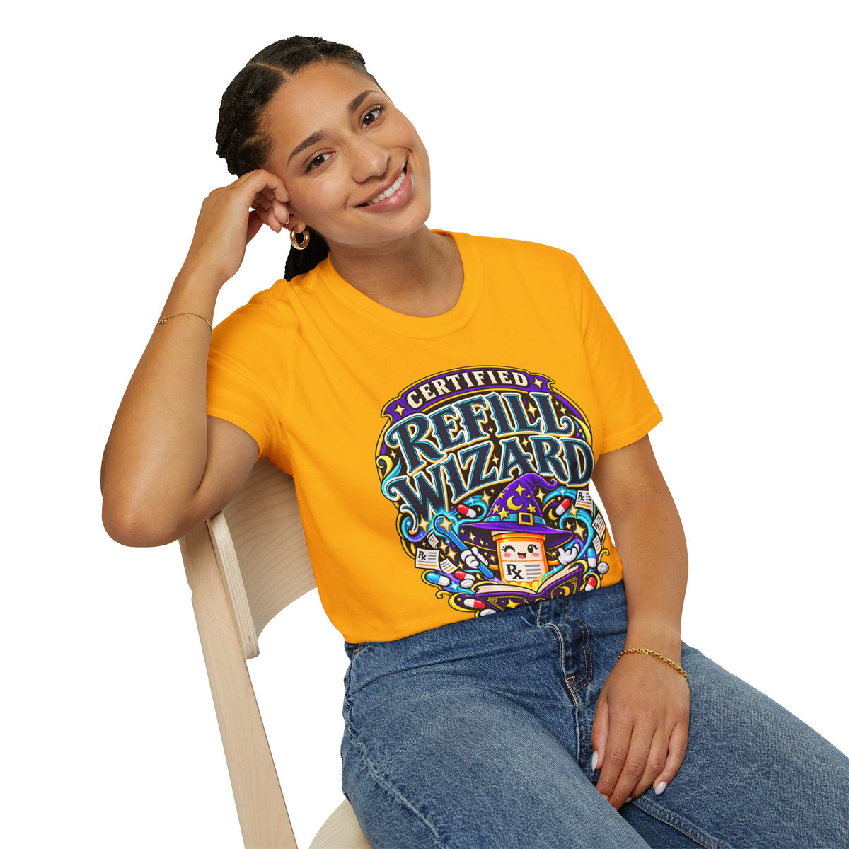 Certified Refill Wizard T-Shirt — Colorful Pharmacy/Tech Geek Graphic Tee
