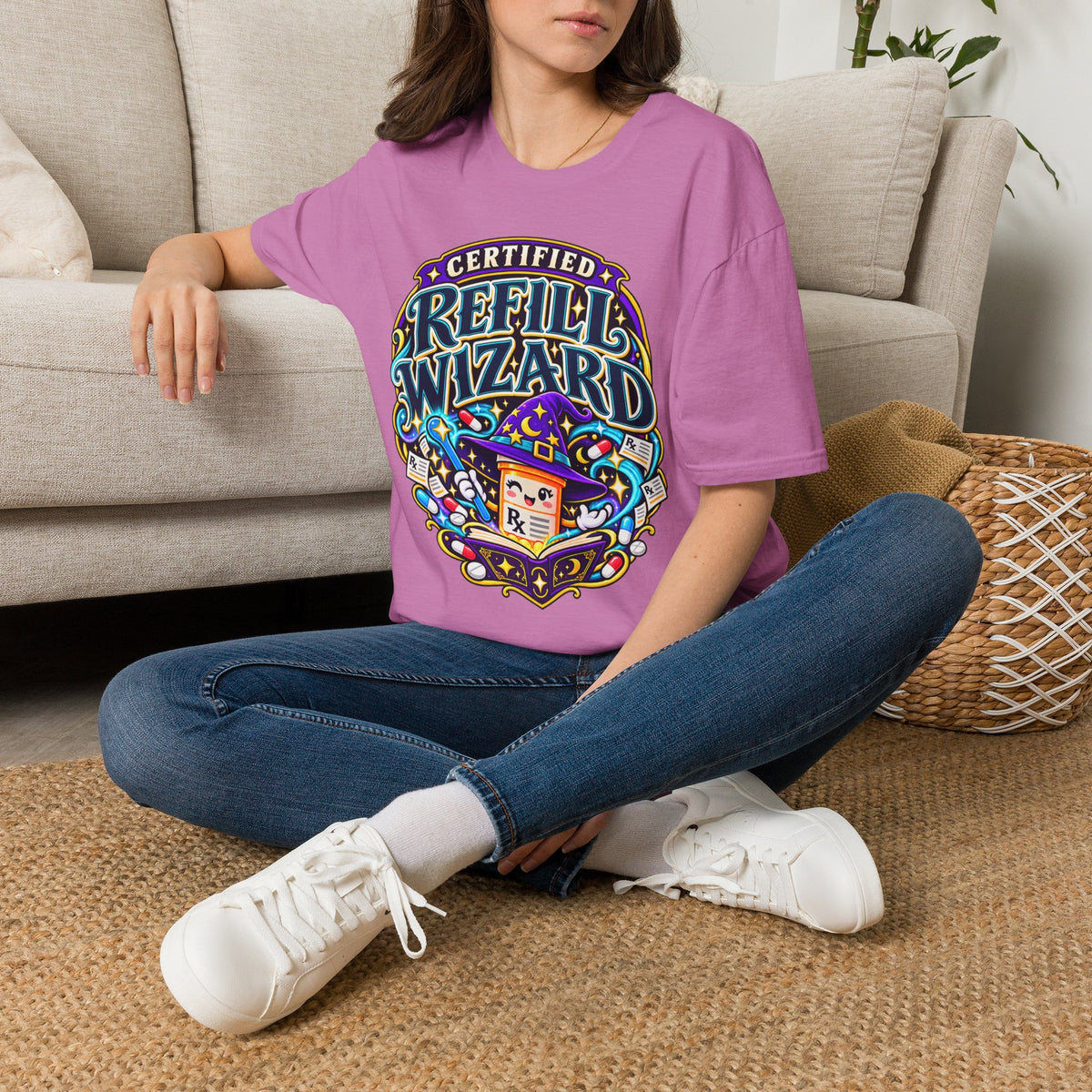 Certified Refill Wizard T-Shirt — Colorful Pharmacy/Tech Geek Graphic Tee
