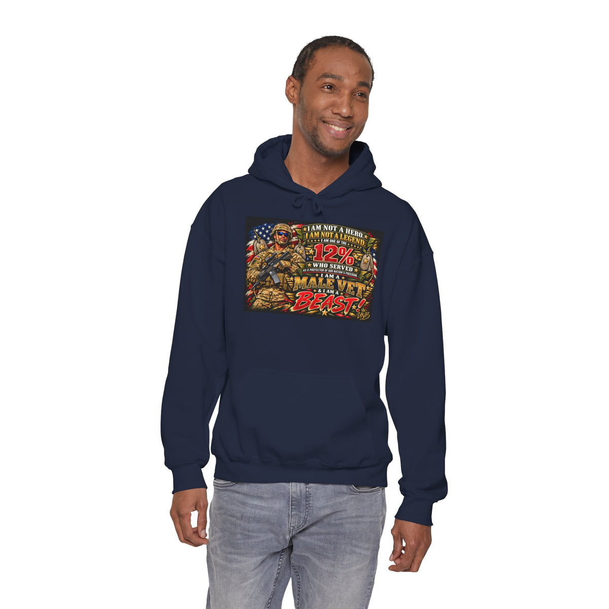 Black Veteran Beast Hoodie – Patriotic Military Graphic Pullover (The 12% Who Served)