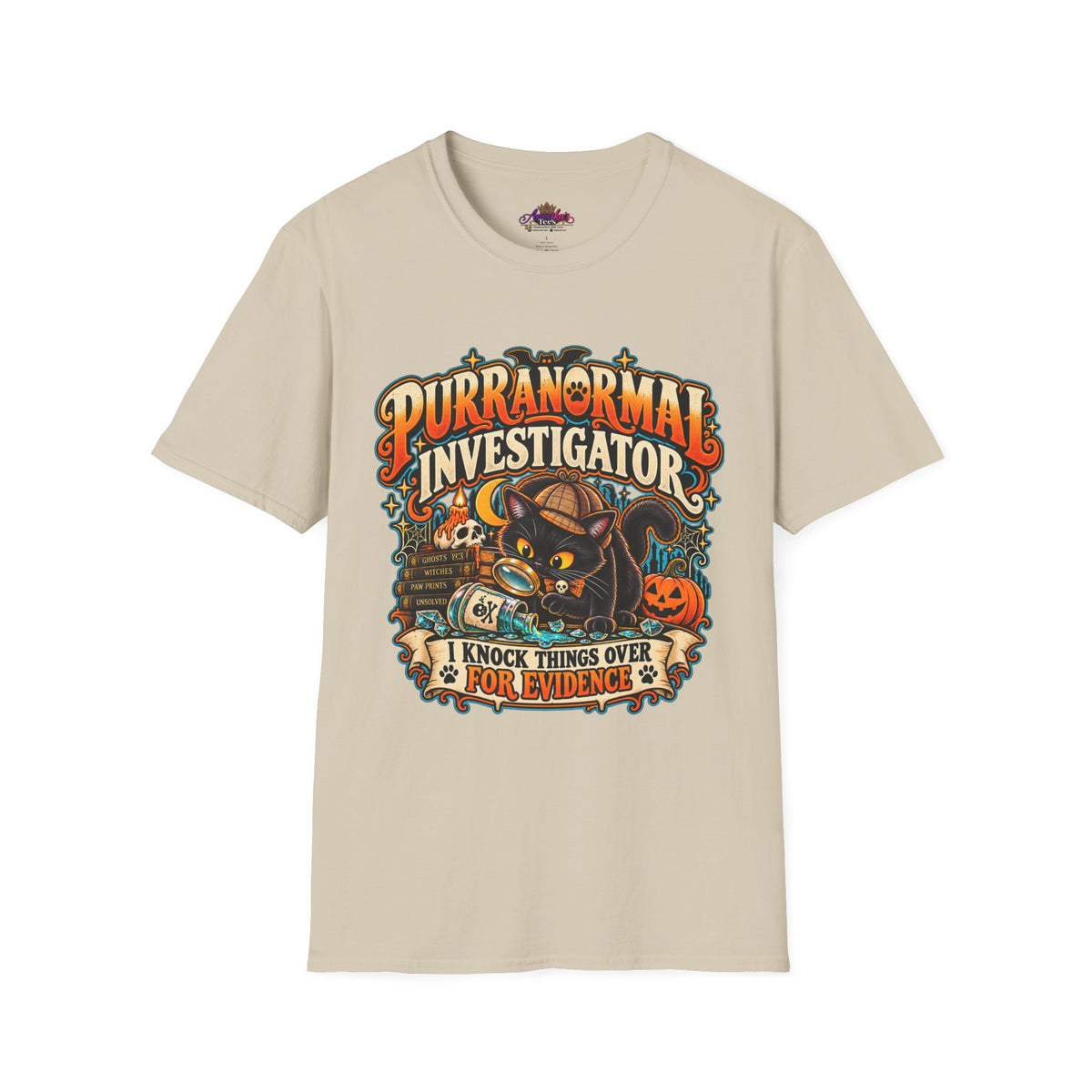 Purranormal Investigator T-Shirt — Funny Halloween Cat Tee (“I Knock Things Over for Evidence”)