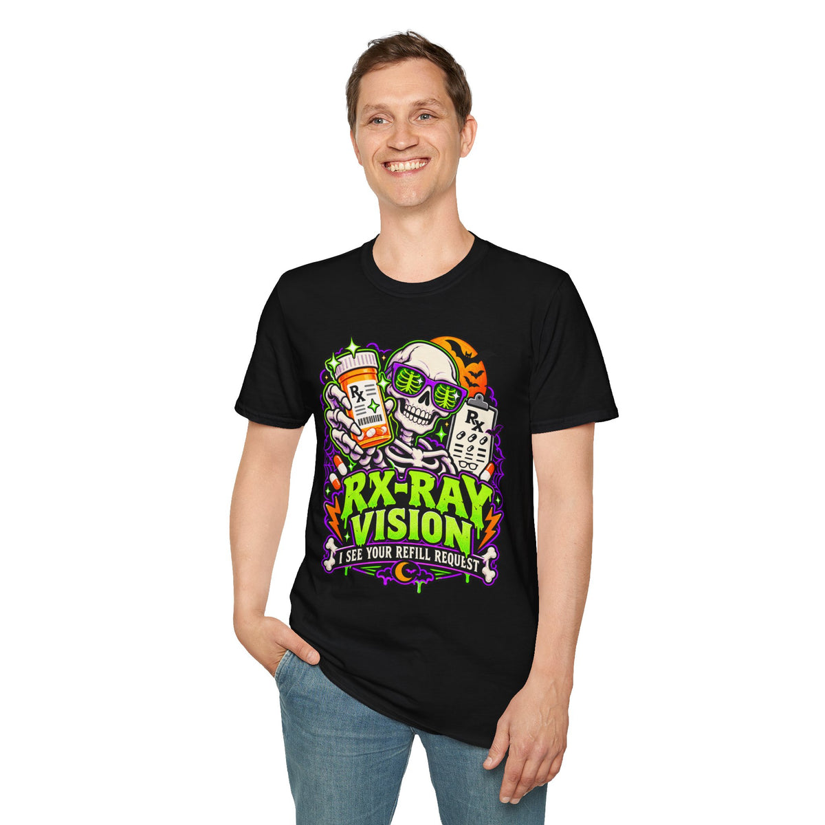 Rx-Ray Vision T-Shirt — Pharmacist Halloween Skull Prescription Tee