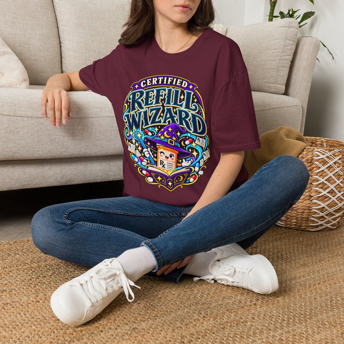 Certified Refill Wizard T-Shirt — Colorful Pharmacy/Tech Geek Graphic Tee