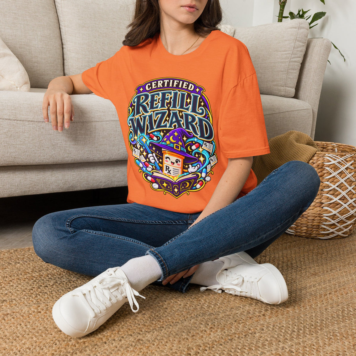 Certified Refill Wizard T-Shirt — Colorful Pharmacy/Tech Geek Graphic Tee
