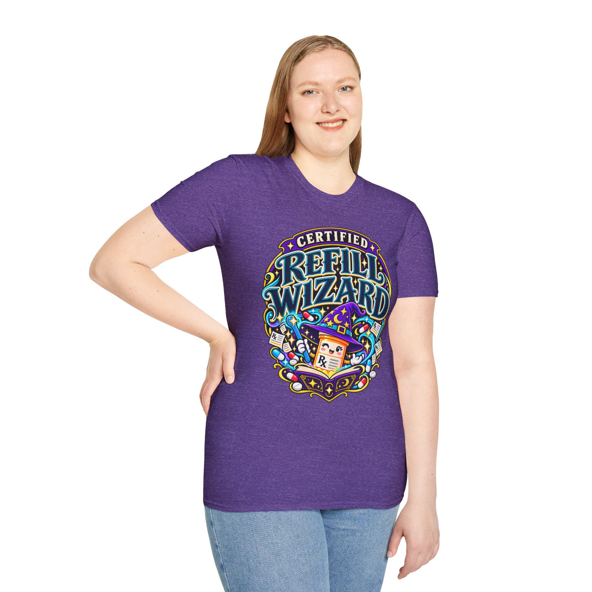 Certified Refill Wizard T-Shirt — Colorful Pharmacy/Tech Geek Graphic Tee