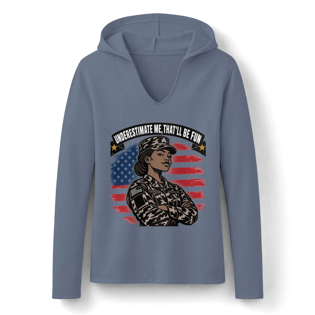 Women's Military Pride Long Sleeve Hoodie — "Underestimate Me, That'll Be Fun"