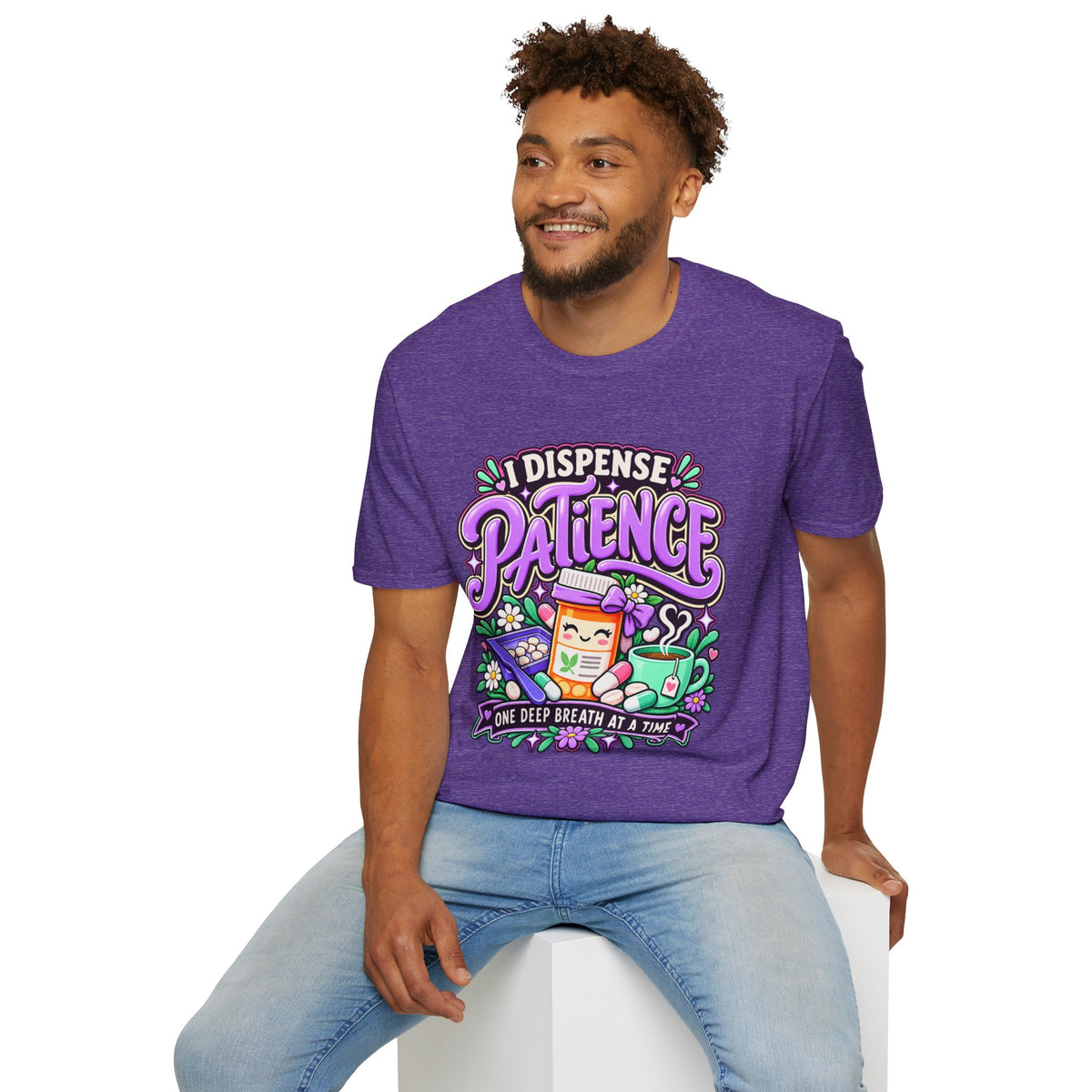 Patience Dispenser T-Shirt — “I Dispense Patience” Cute Pharmacy Cartoon Tee