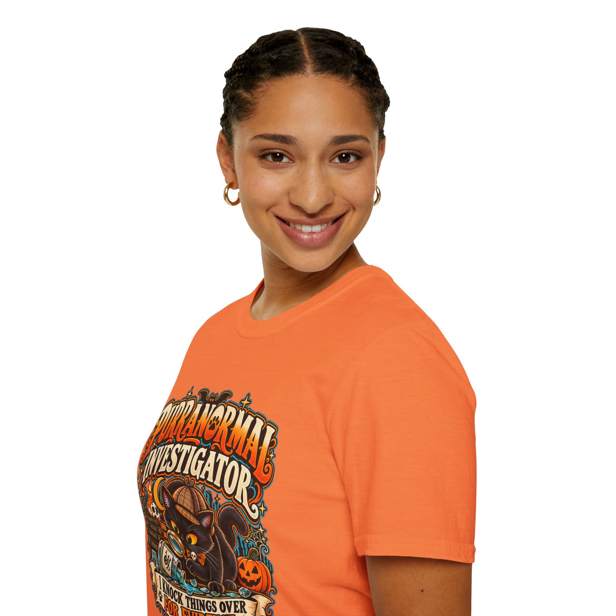 Purranormal Investigator T-Shirt — Funny Halloween Cat Tee (“I Knock Things Over for Evidence”)