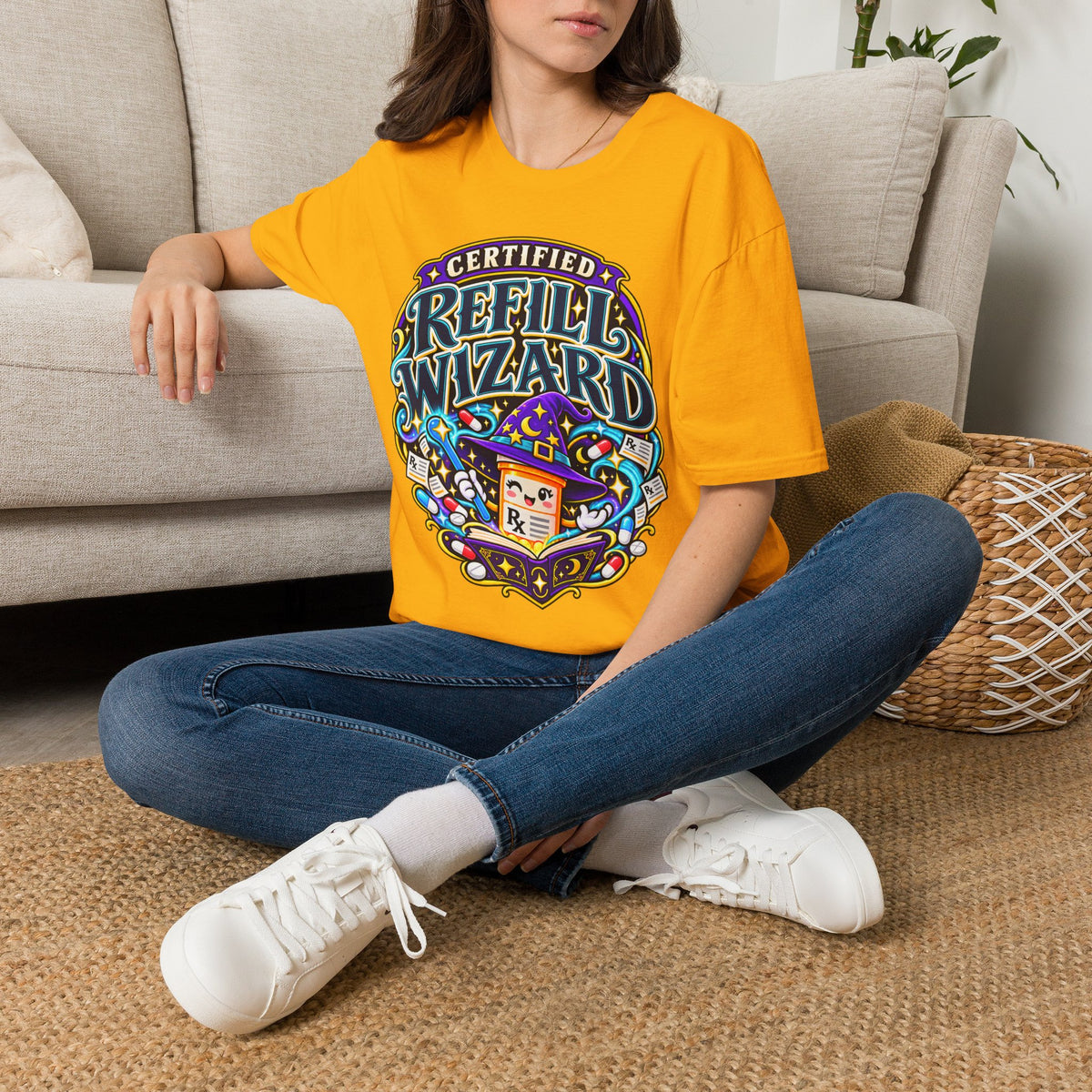 Certified Refill Wizard T-Shirt — Colorful Pharmacy/Tech Geek Graphic Tee