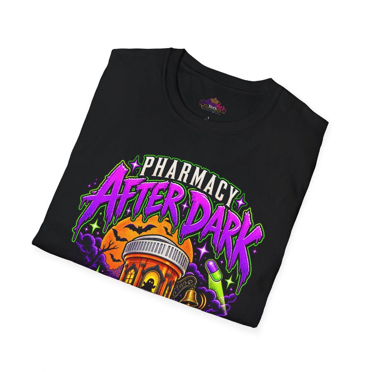Pharmacy After Dark T-Shirt — 'The Refills Never Sleep' Halloween Pharmacy Tee
