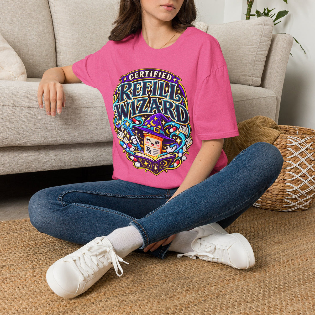 Certified Refill Wizard T-Shirt — Colorful Pharmacy/Tech Geek Graphic Tee