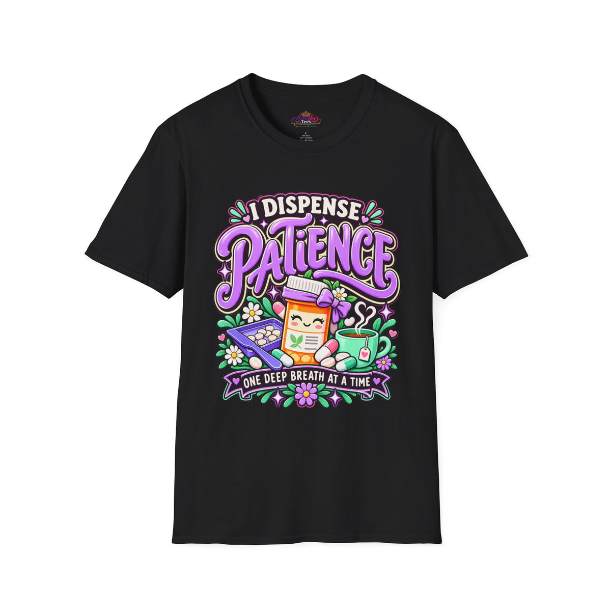 Patience Dispenser T-Shirt — “I Dispense Patience” Cute Pharmacy Cartoon Tee