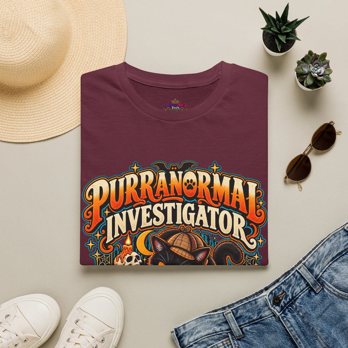 Purranormal Investigator T-Shirt — Funny Halloween Cat Tee (“I Knock Things Over for Evidence”)