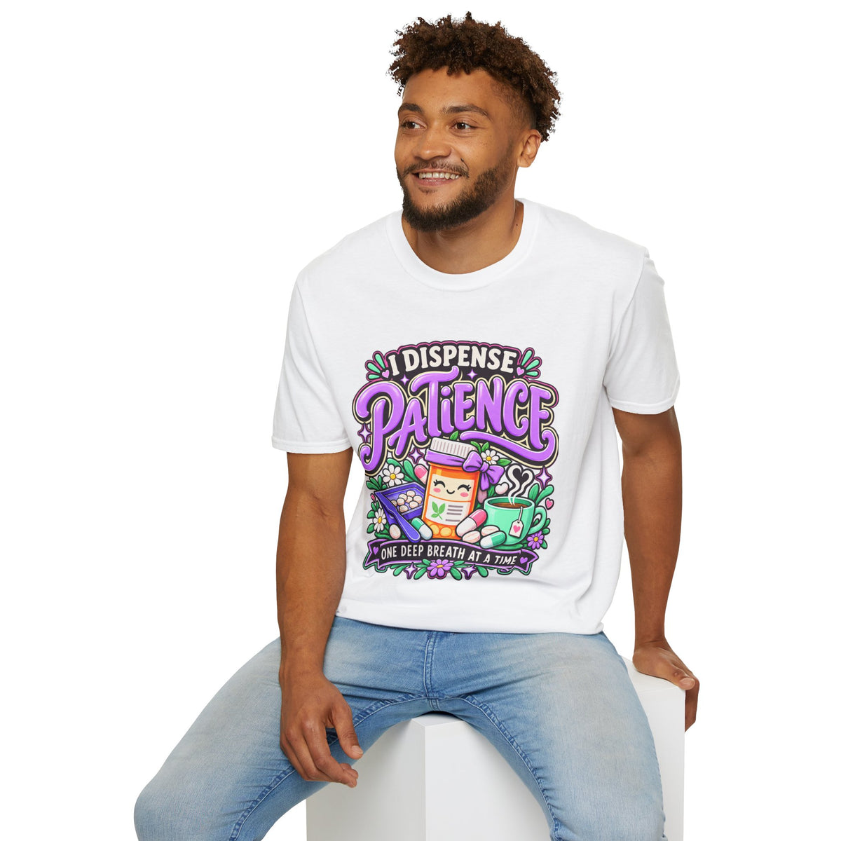 Patience Dispenser T-Shirt — “I Dispense Patience” Cute Pharmacy Cartoon Tee