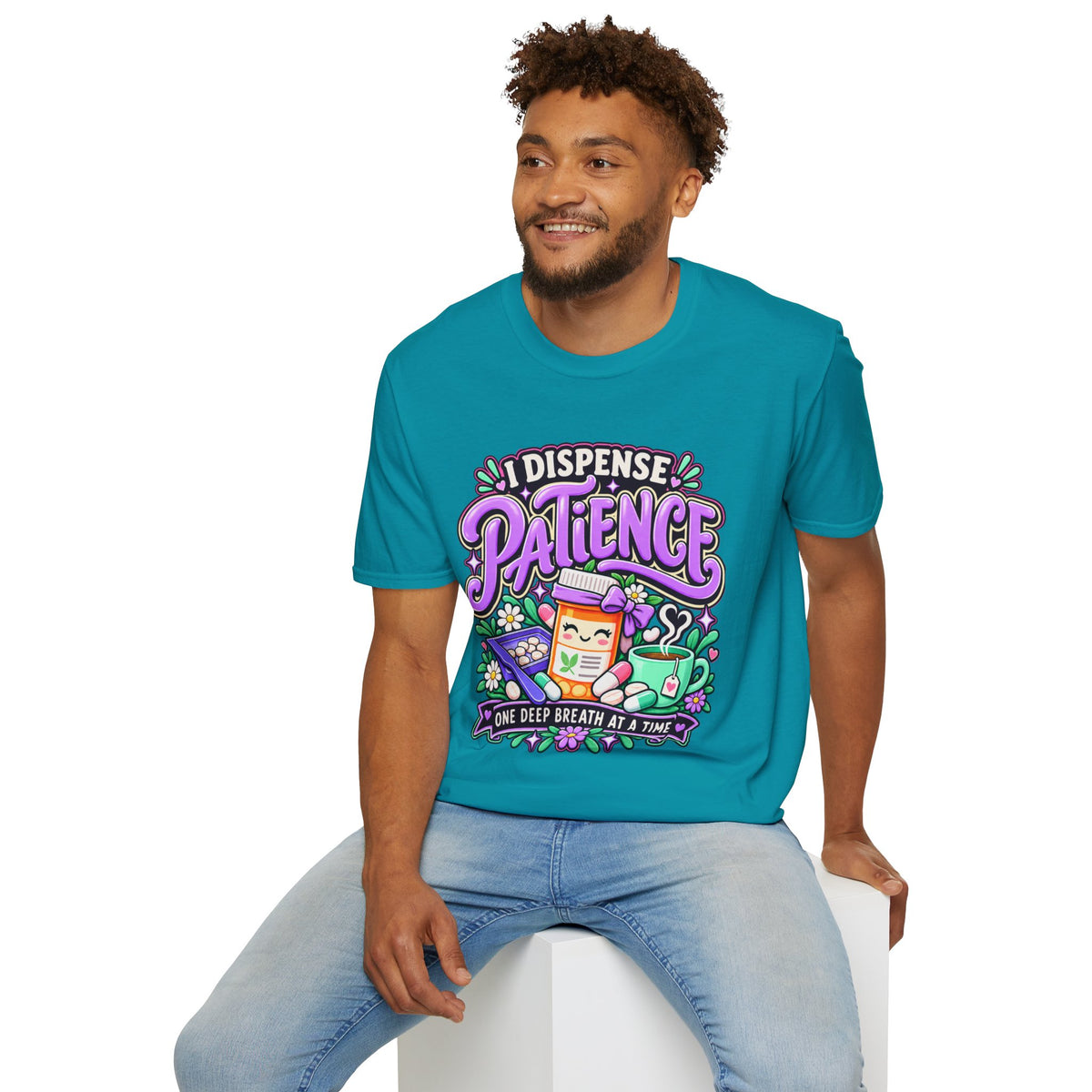 Patience Dispenser T-Shirt — “I Dispense Patience” Cute Pharmacy Cartoon Tee