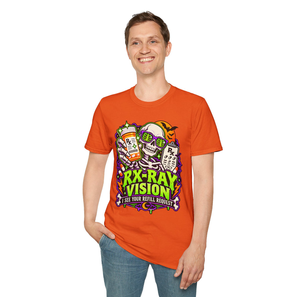 Rx-Ray Vision T-Shirt — Pharmacist Halloween Skull Prescription Tee