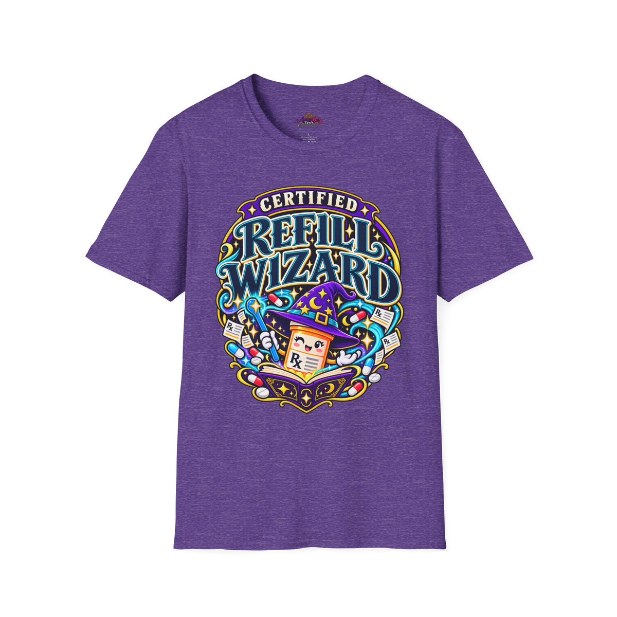 Certified Refill Wizard T-Shirt — Colorful Pharmacy/Tech Geek Graphic Tee
