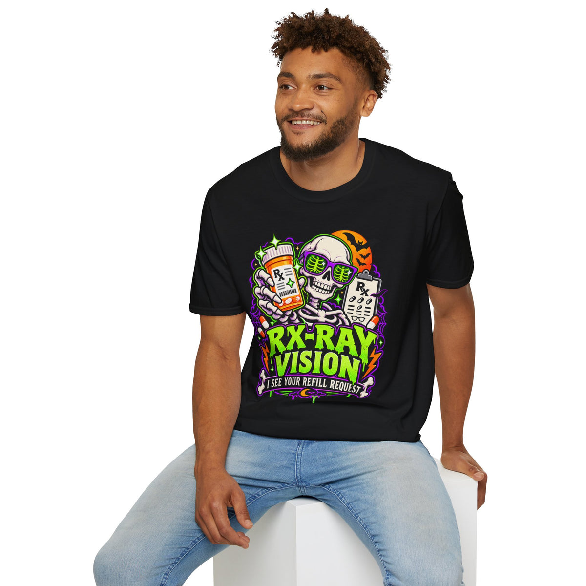 Rx-Ray Vision T-Shirt — Pharmacist Halloween Skull Prescription Tee