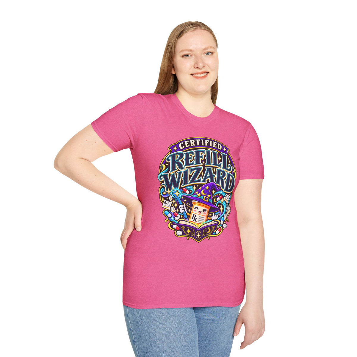 Certified Refill Wizard T-Shirt — Colorful Pharmacy/Tech Geek Graphic Tee