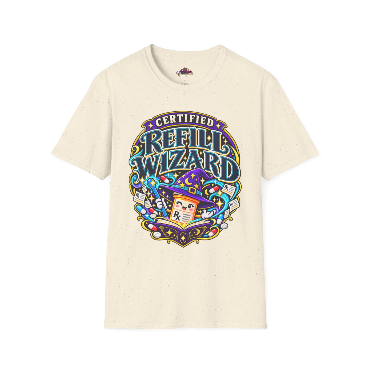 Certified Refill Wizard T-Shirt — Colorful Pharmacy/Tech Geek Graphic Tee