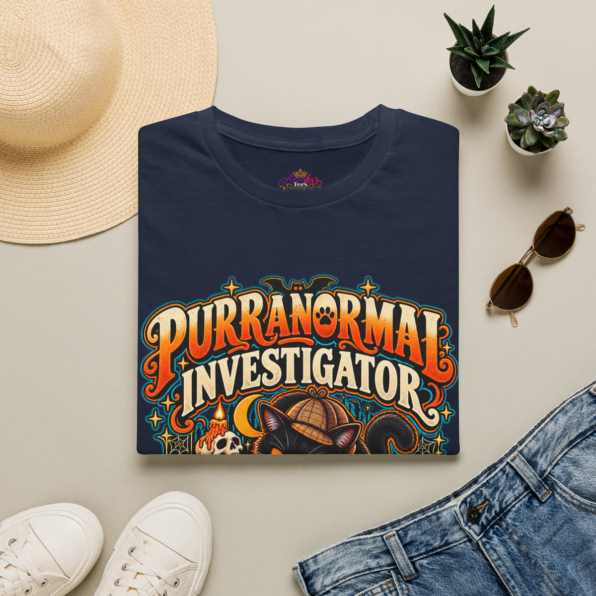 Purranormal Investigator T-Shirt — Funny Halloween Cat Tee (“I Knock Things Over for Evidence”)