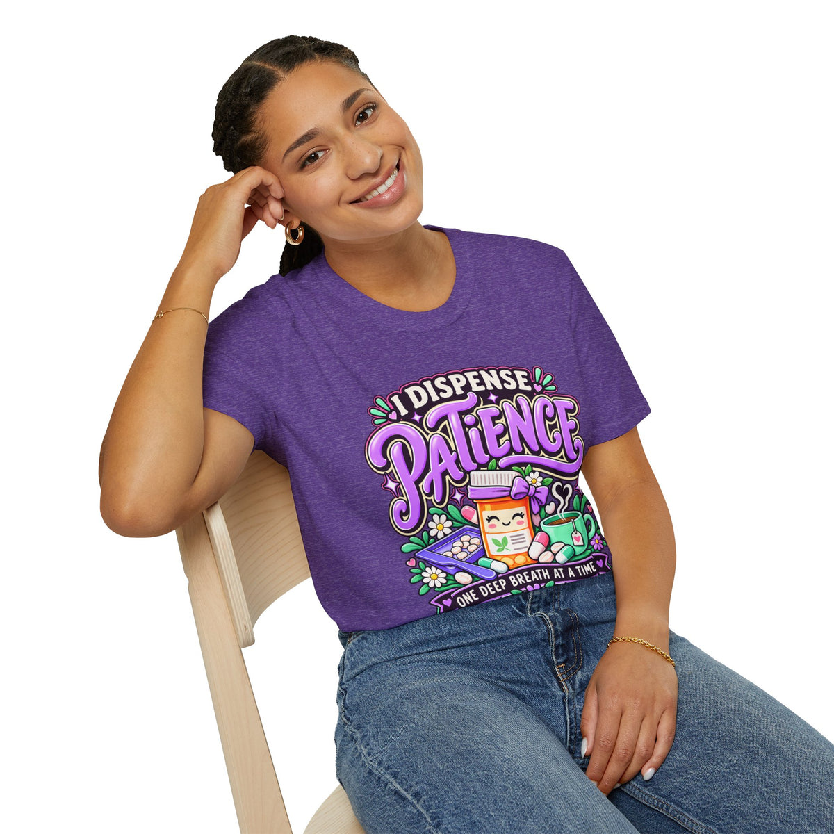 Patience Dispenser T-Shirt — “I Dispense Patience” Cute Pharmacy Cartoon Tee