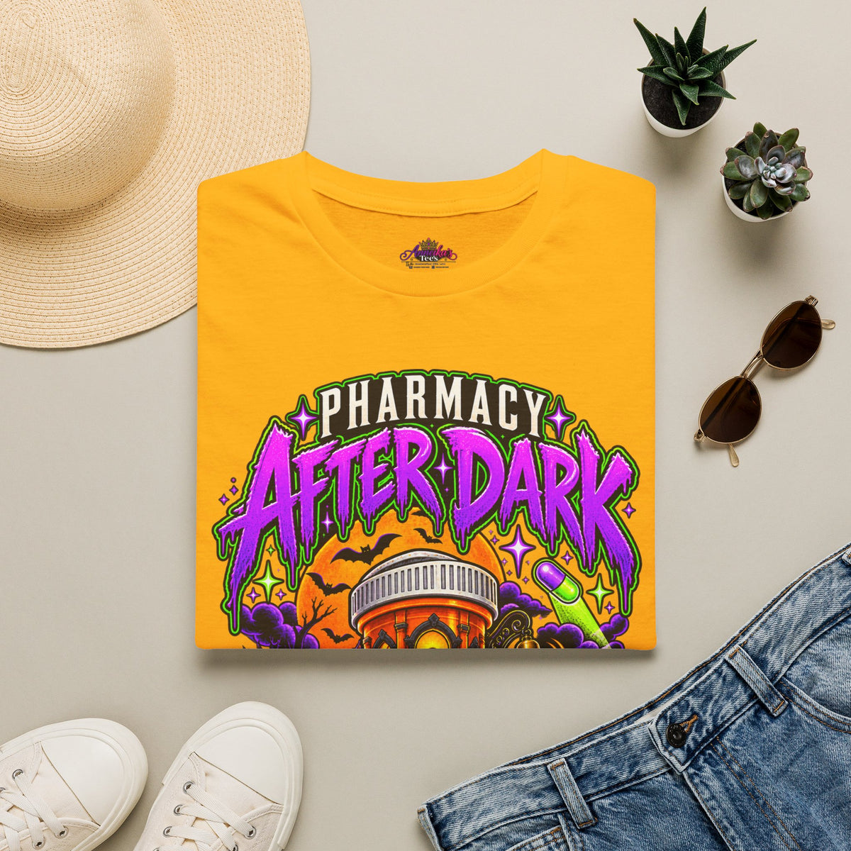 Pharmacy After Dark T-Shirt — 'The Refills Never Sleep' Halloween Pharmacy Tee