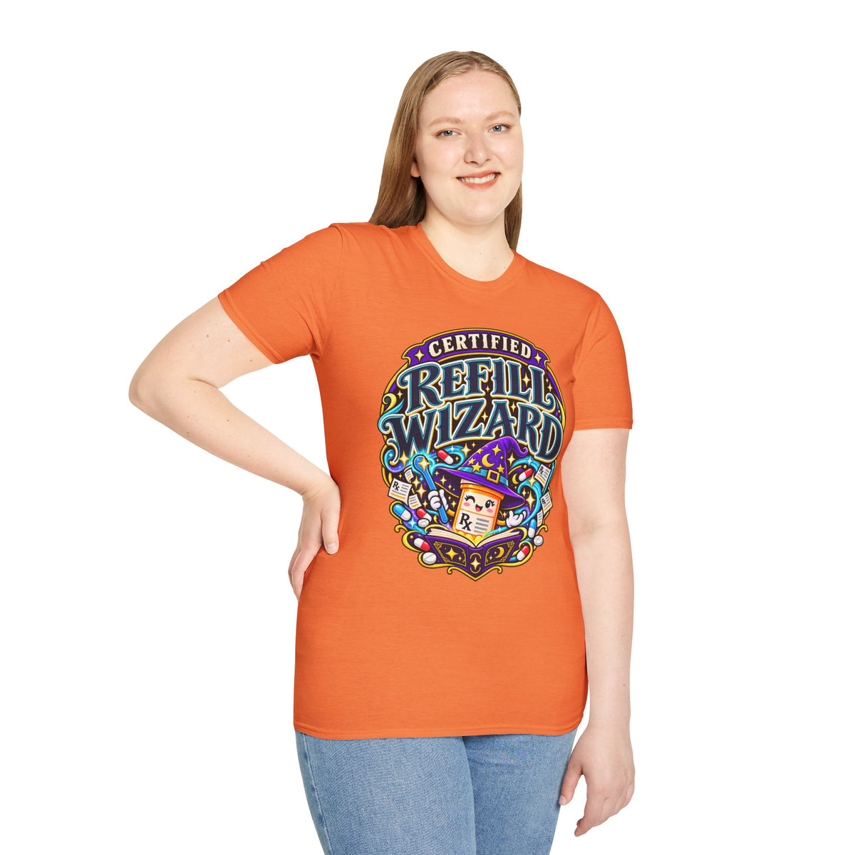Certified Refill Wizard T-Shirt — Colorful Pharmacy/Tech Geek Graphic Tee