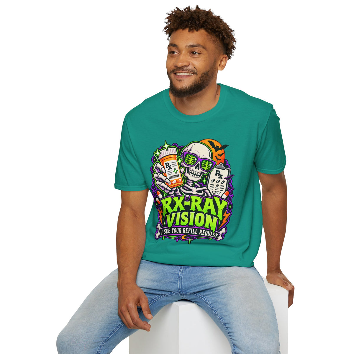 Rx-Ray Vision T-Shirt — Pharmacist Halloween Skull Prescription Tee