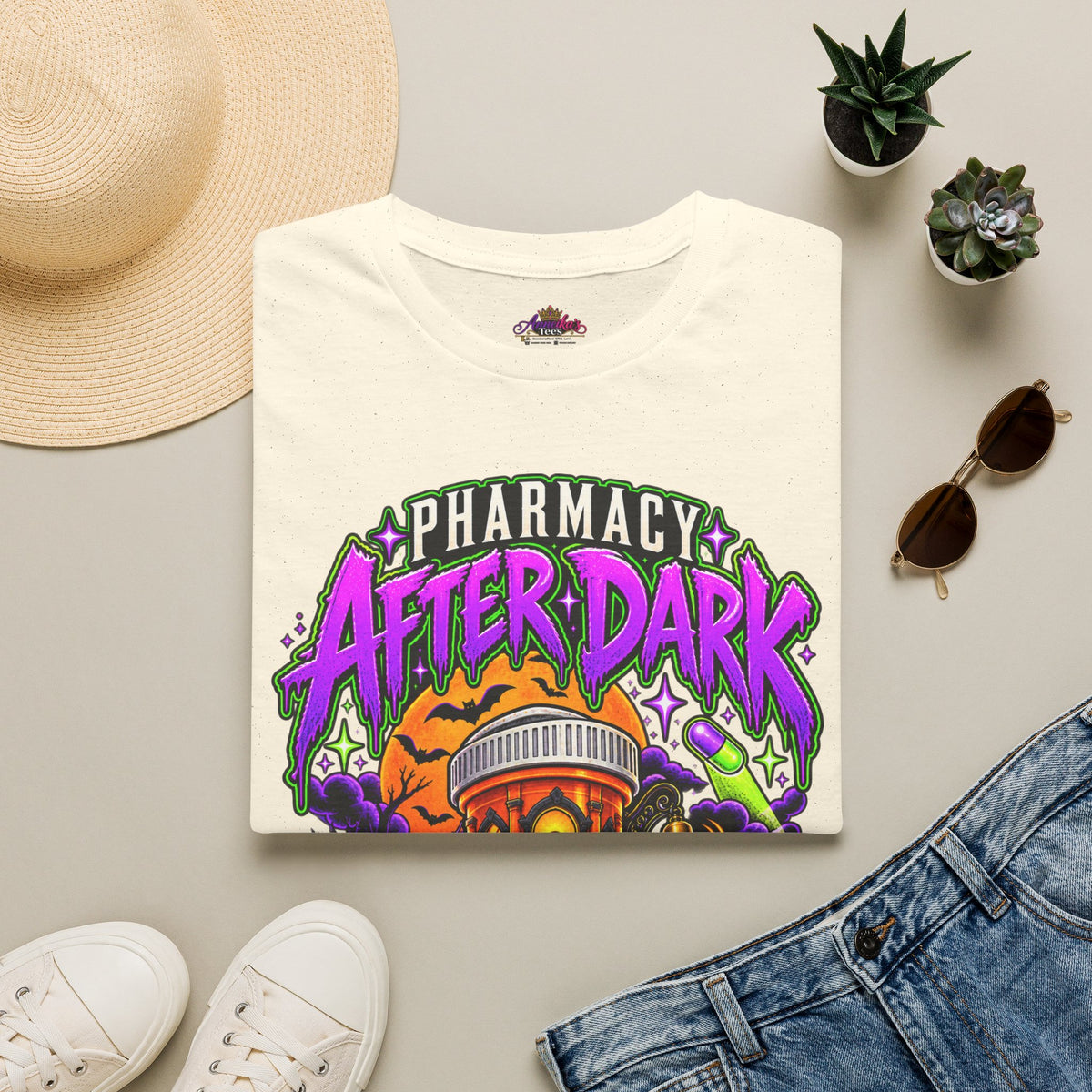 Pharmacy After Dark T-Shirt — 'The Refills Never Sleep' Halloween Pharmacy Tee