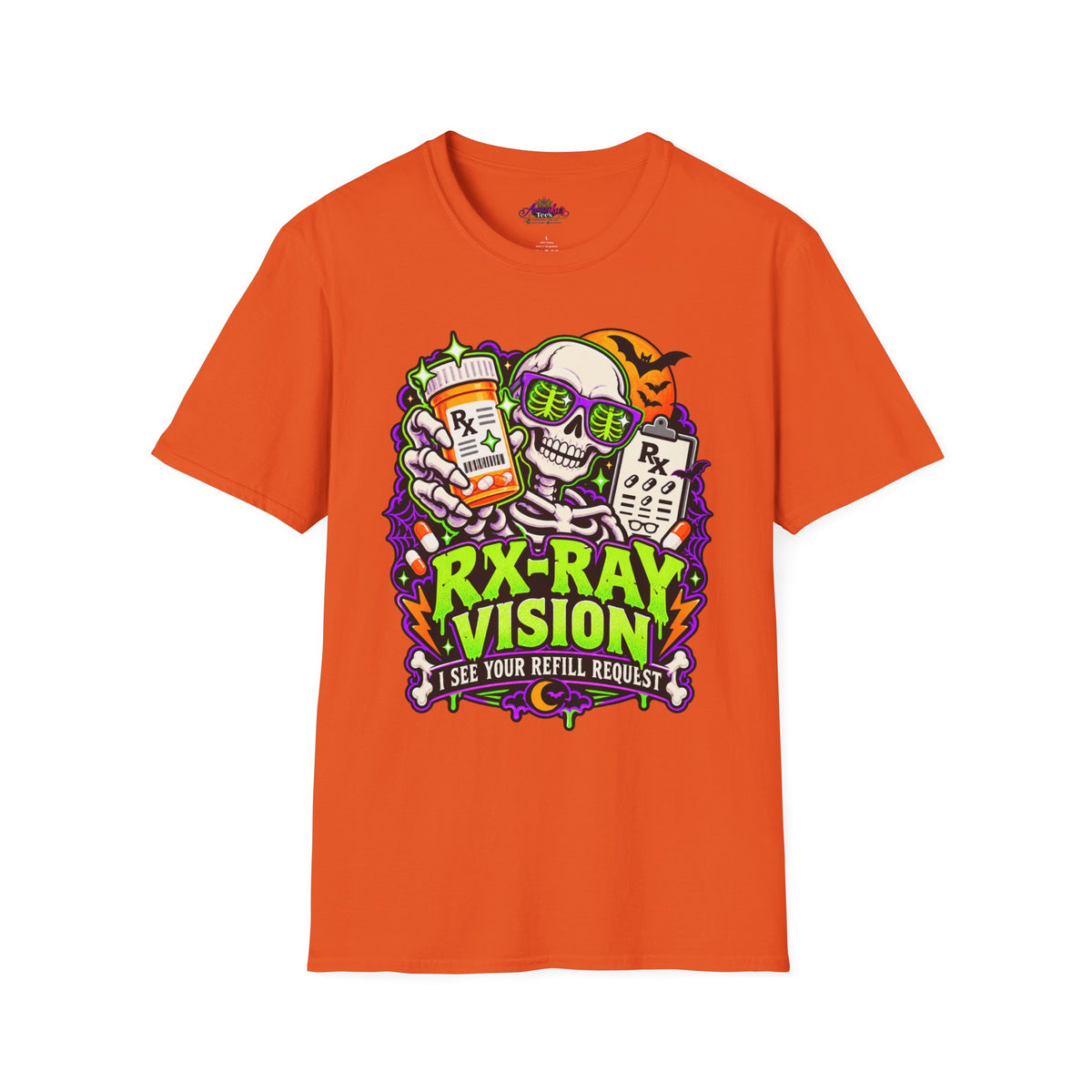 Rx-Ray Vision T-Shirt — Pharmacist Halloween Skull Prescription Tee