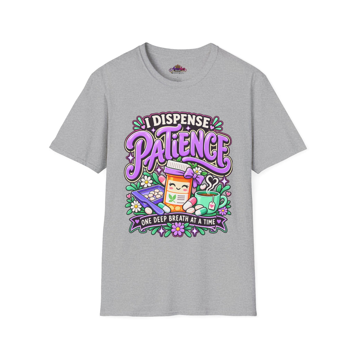 Patience Dispenser T-Shirt — “I Dispense Patience” Cute Pharmacy Cartoon Tee