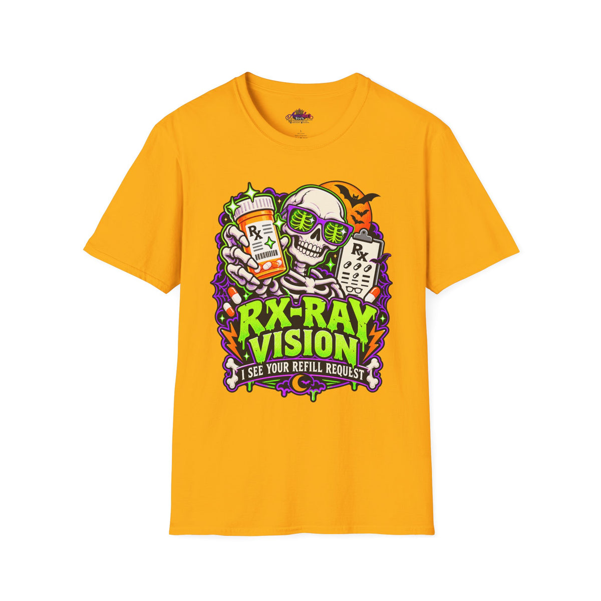 Rx-Ray Vision T-Shirt — Pharmacist Halloween Skull Prescription Tee
