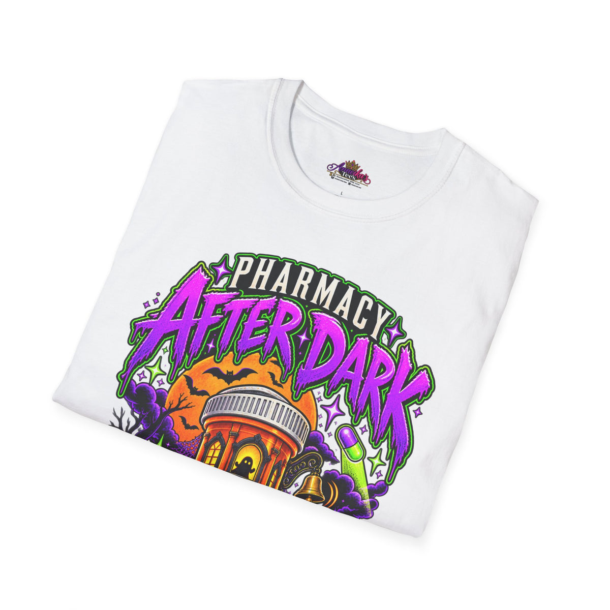 Pharmacy After Dark T-Shirt — 'The Refills Never Sleep' Halloween Pharmacy Tee
