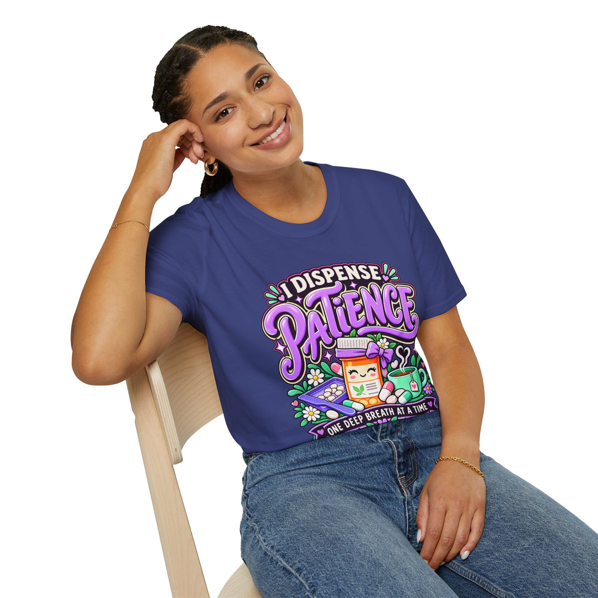 Patience Dispenser T-Shirt — “I Dispense Patience” Cute Pharmacy Cartoon Tee