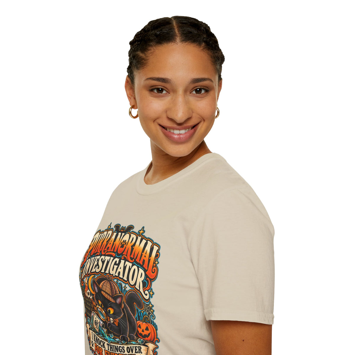 Purranormal Investigator T-Shirt — Funny Halloween Cat Tee (“I Knock Things Over for Evidence”)