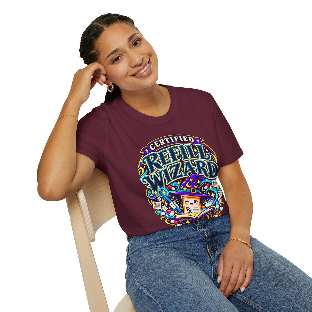 Certified Refill Wizard T-Shirt — Colorful Pharmacy/Tech Geek Graphic Tee