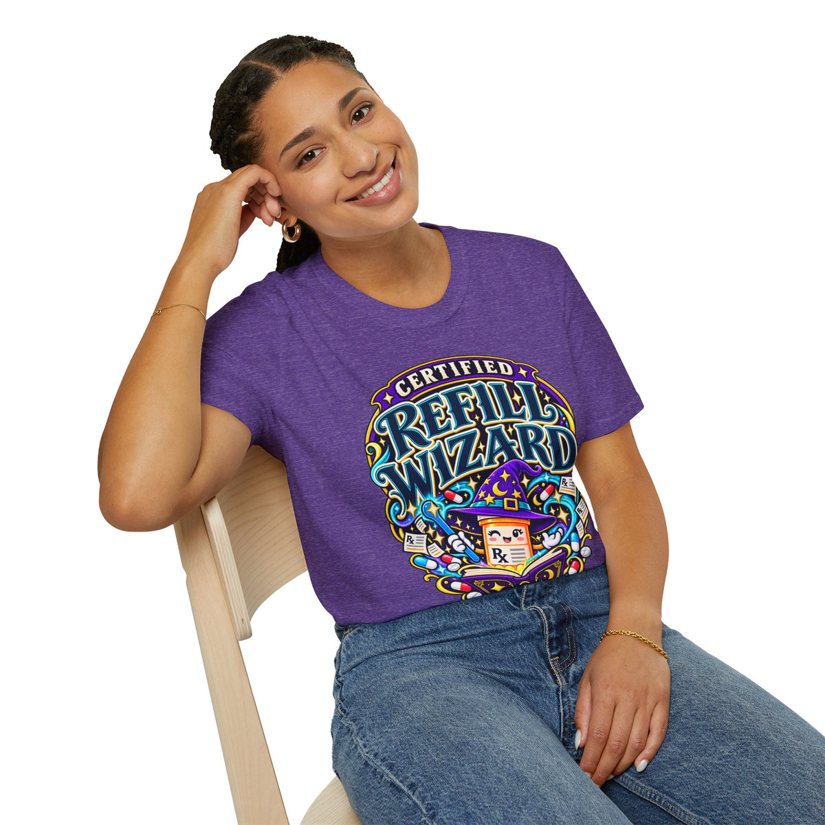 Certified Refill Wizard T-Shirt — Colorful Pharmacy/Tech Geek Graphic Tee