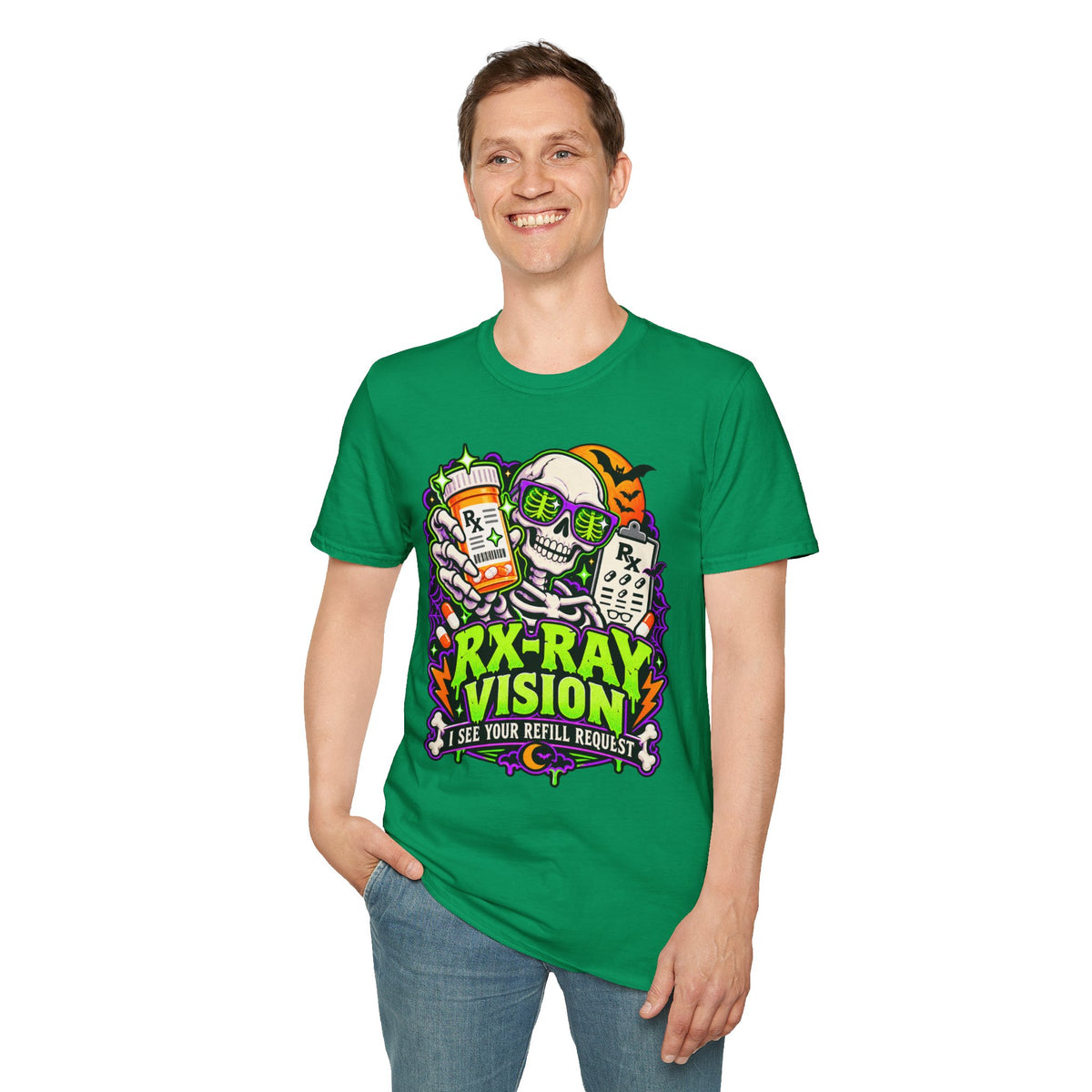Rx-Ray Vision T-Shirt — Pharmacist Halloween Skull Prescription Tee