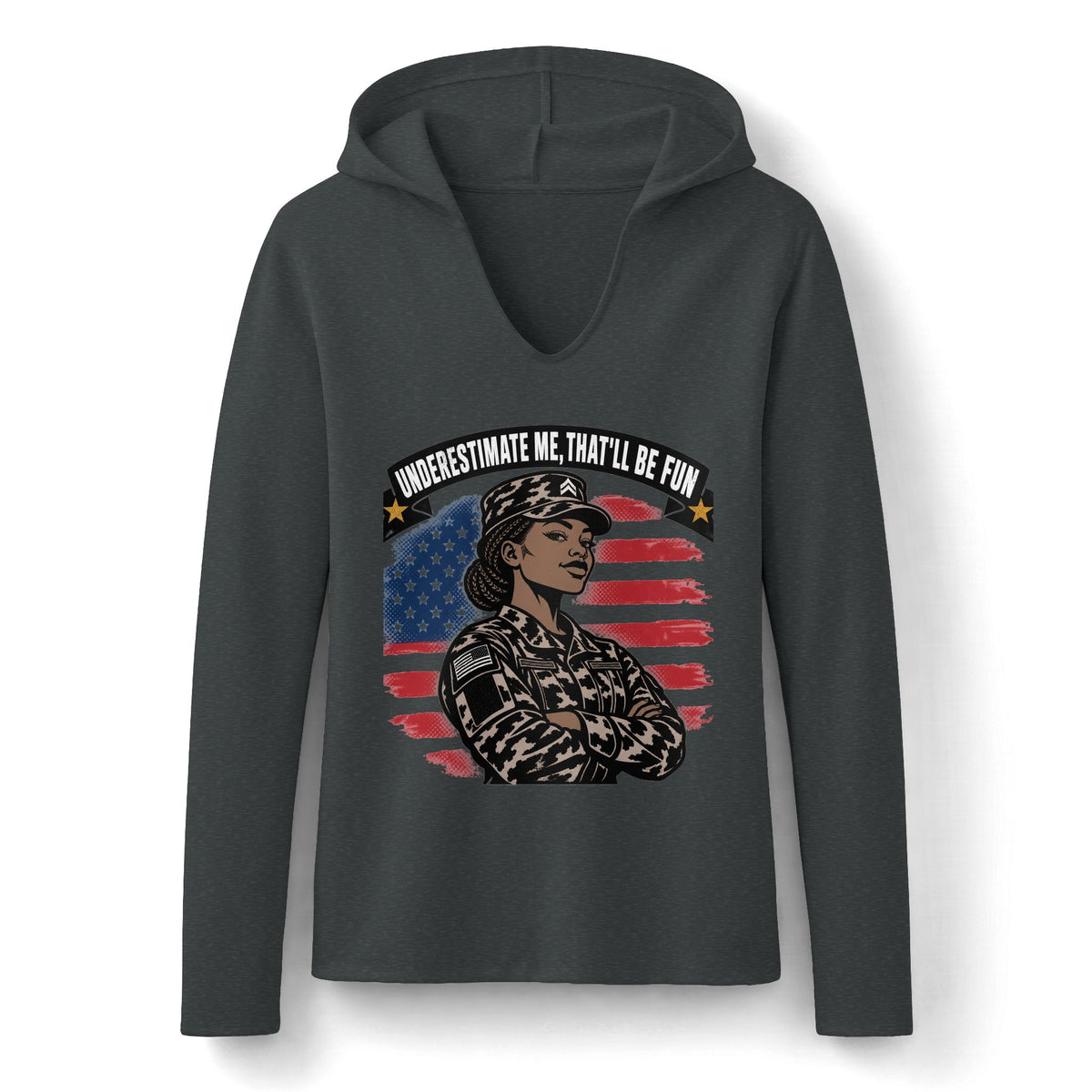 Women's Military Pride Long Sleeve Hoodie — "Underestimate Me, That'll Be Fun"