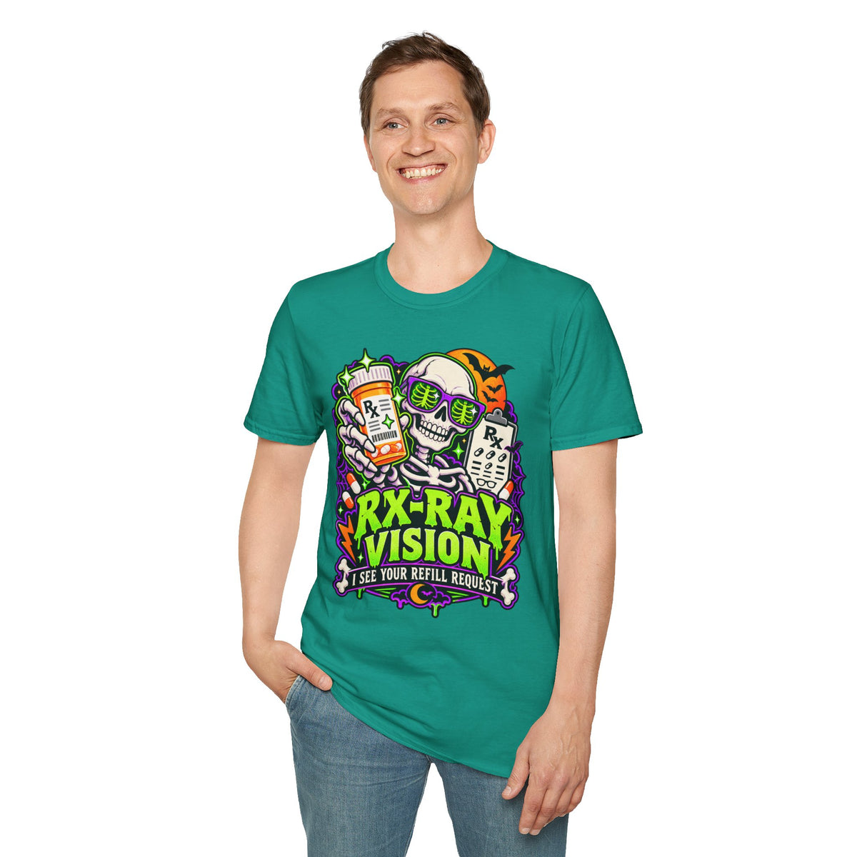 Rx-Ray Vision T-Shirt — Pharmacist Halloween Skull Prescription Tee