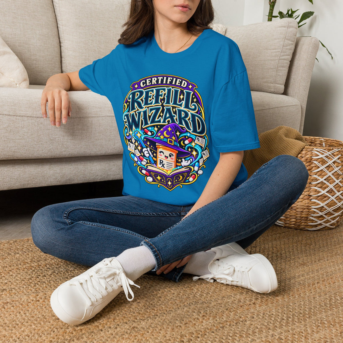 Certified Refill Wizard T-Shirt — Colorful Pharmacy/Tech Geek Graphic Tee