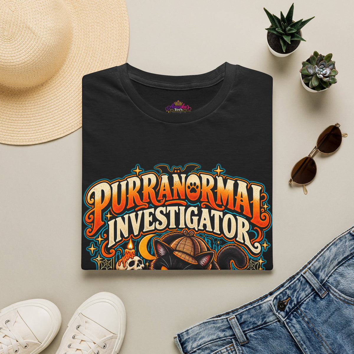 Purranormal Investigator T-Shirt — Funny Halloween Cat Tee (“I Knock Things Over for Evidence”)