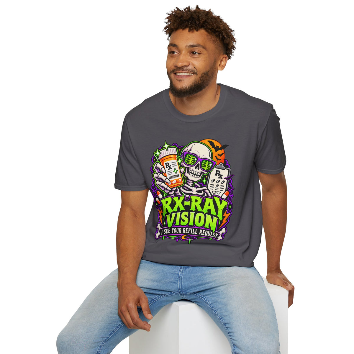 Rx-Ray Vision T-Shirt — Pharmacist Halloween Skull Prescription Tee
