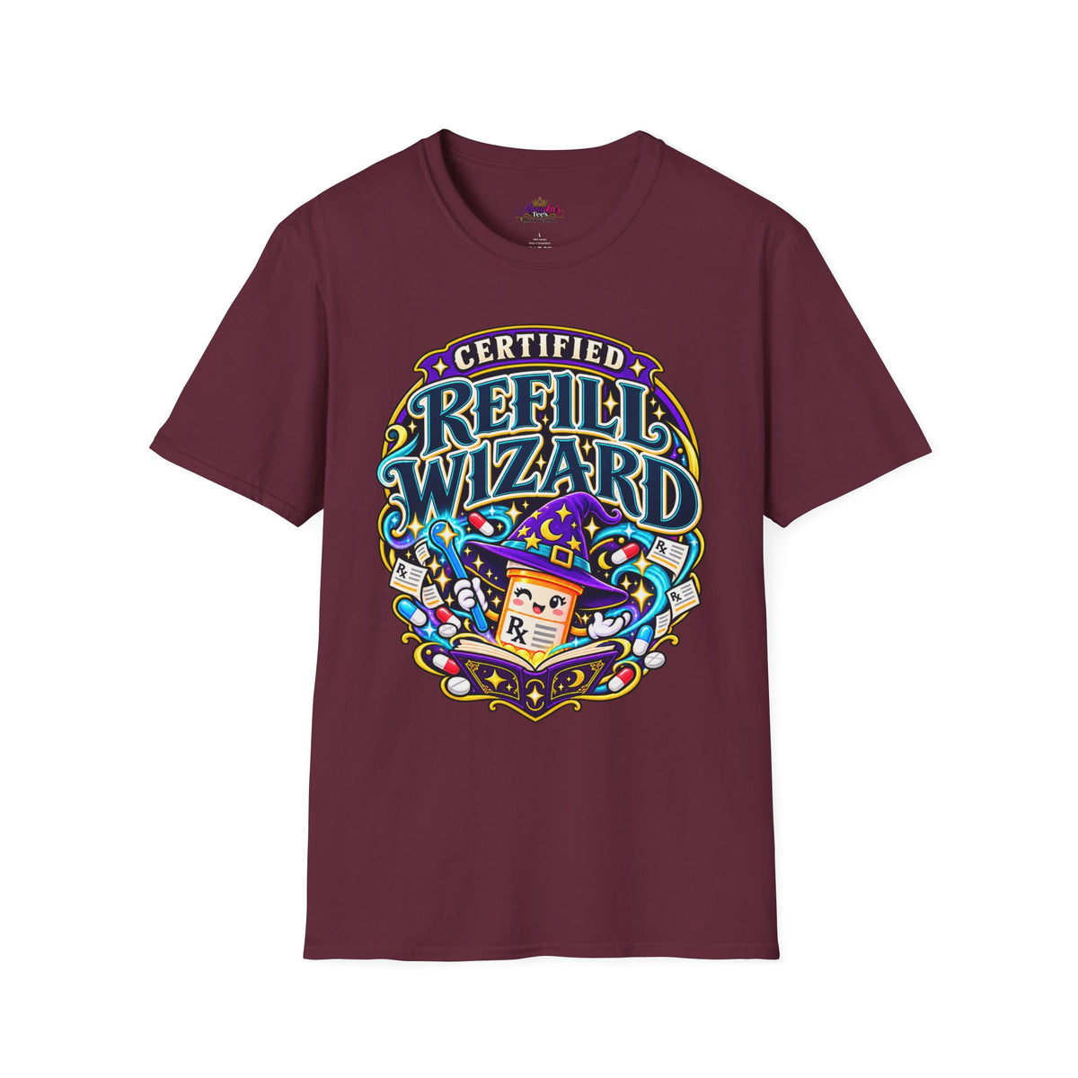 Certified Refill Wizard T-Shirt — Colorful Pharmacy/Tech Geek Graphic Tee