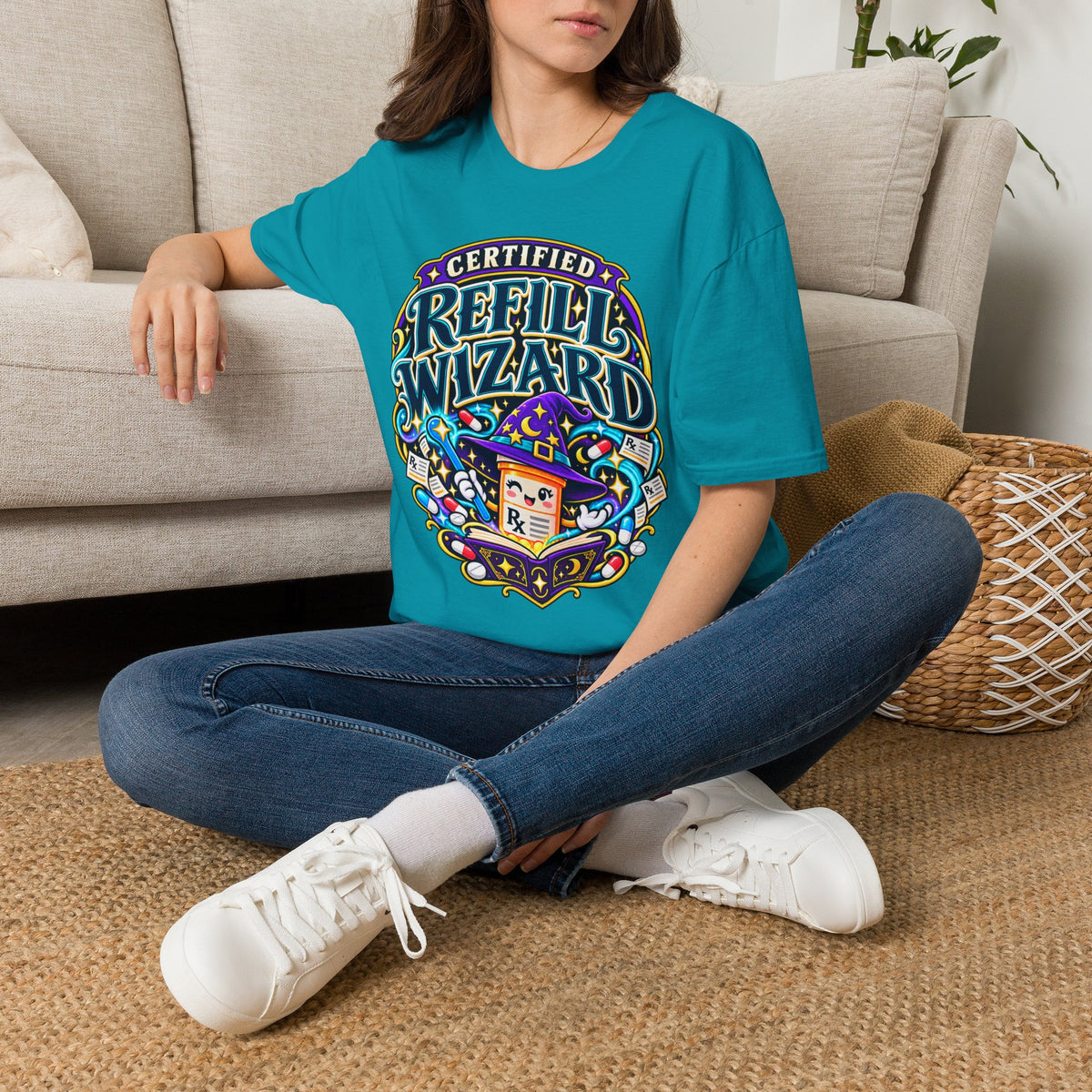 Certified Refill Wizard T-Shirt — Colorful Pharmacy/Tech Geek Graphic Tee