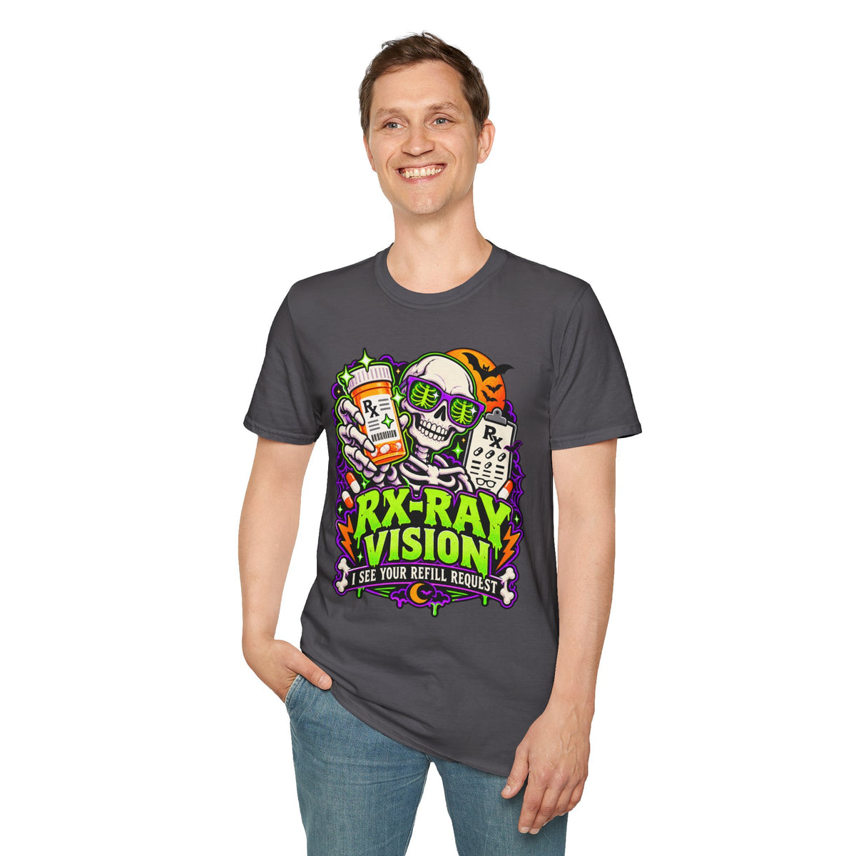 Rx-Ray Vision T-Shirt — Pharmacist Halloween Skull Prescription Tee