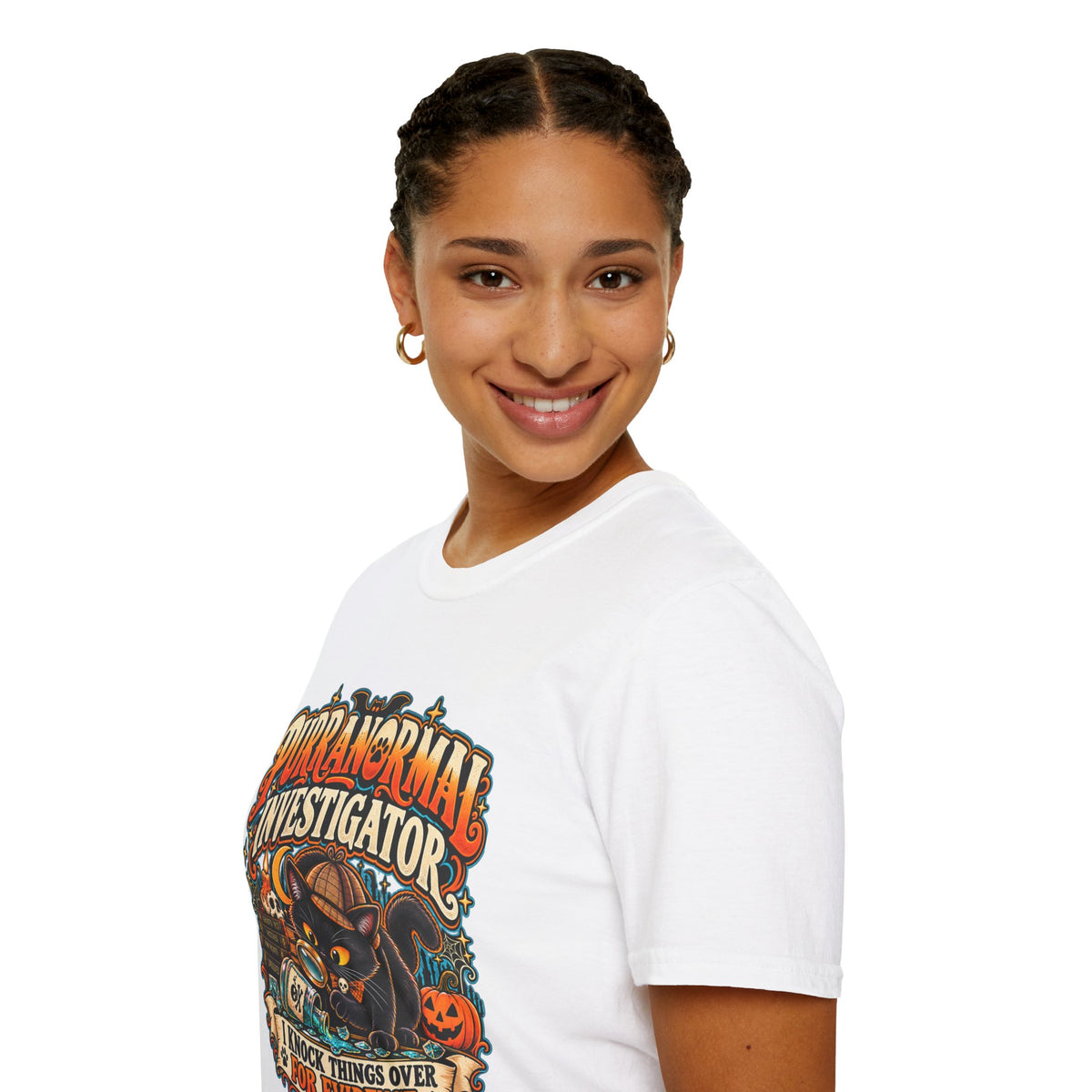 Purranormal Investigator T-Shirt — Funny Halloween Cat Tee (“I Knock Things Over for Evidence”)